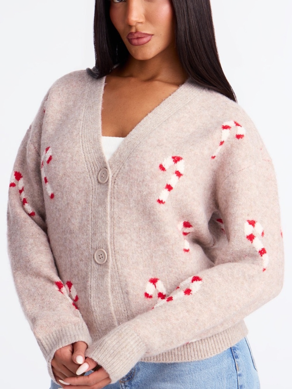 Fashion Nova Candy Cane Knit Cardigan